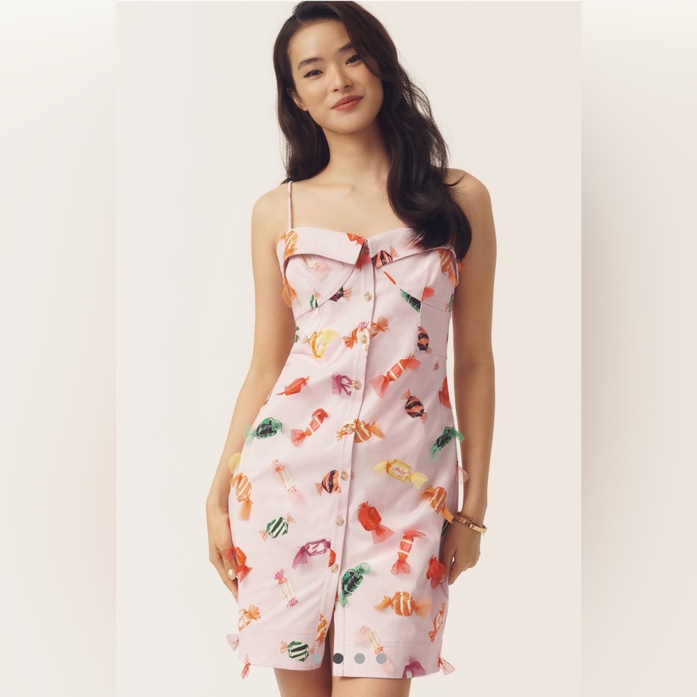 NWT Maeve Anthropologie Printed Candy Button down mini dress in Pink Pattern 0